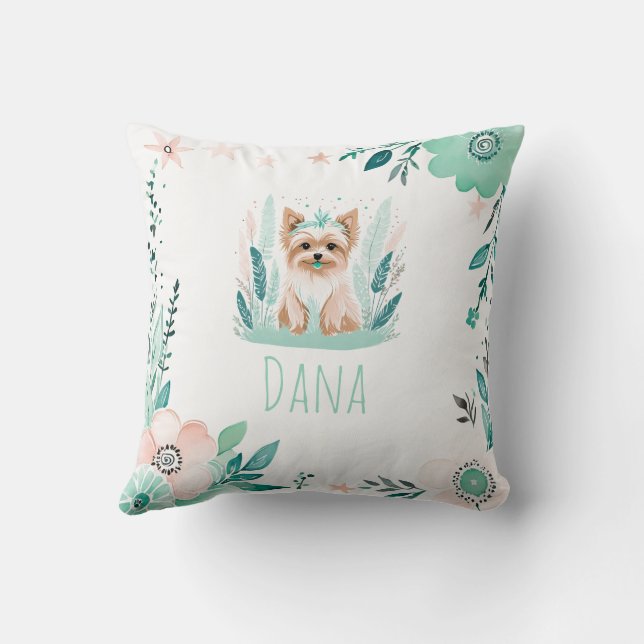 Almohada personalizada boho linda Yorkshire verde  (Reverso)