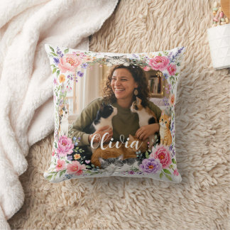 Almohada personalizada con flores y foto de gato p