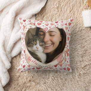 Almohada personalizada con foto de corazón de gato