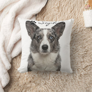 Almohada personalizada con foto de perro Corgi azu