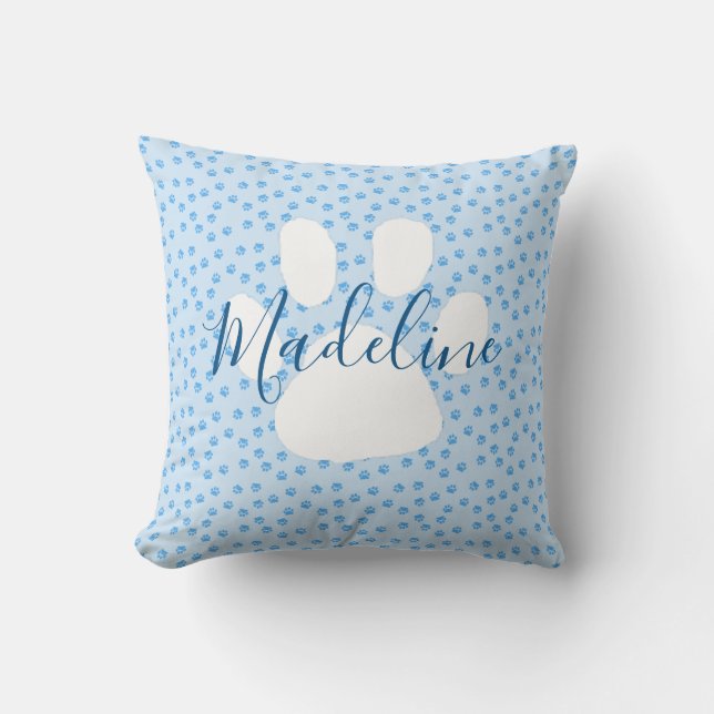 Almohada personalizada con huella de pata azul (Anverso)