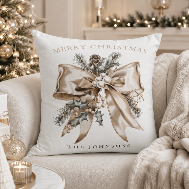 Almohada personalizada con lazo de Navidad elegant (Subido por el creador)