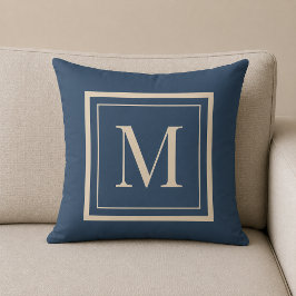 Almohada personalizada con monograma enmarcado azu