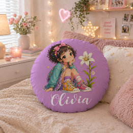Almohada Personalizada con Nombre de Niña Redonda 