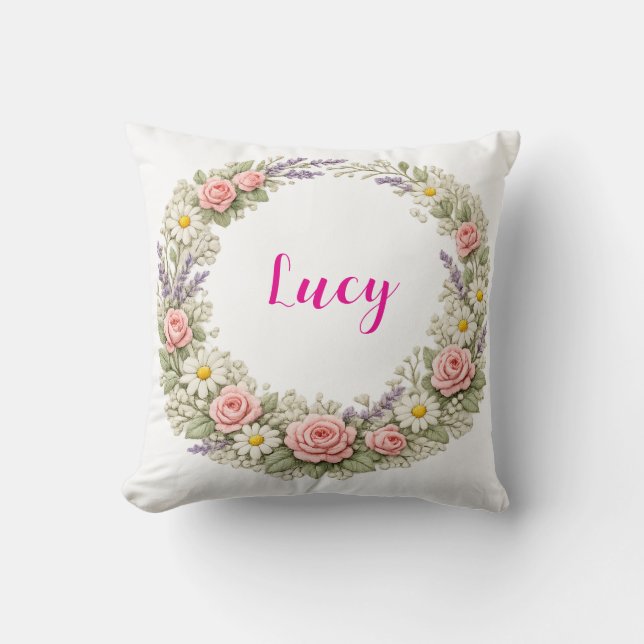 Almohada Personalizada con Nombre y Flores Regalo  (Anverso)