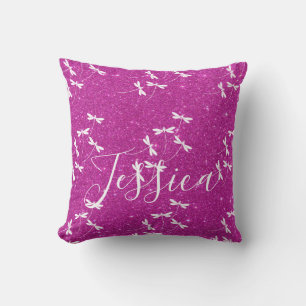 Almohada personalizada con purpurina y libélulas