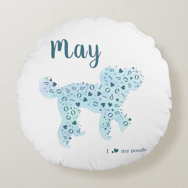Almohada personalizada con silueta de caniche azul (Anverso)