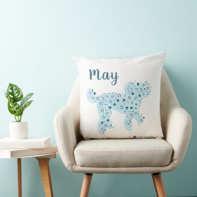 Almohada personalizada con silueta de caniche azul (Silla)