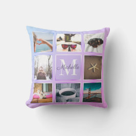 Almohada personalizada de 8 fotos collage púrpura