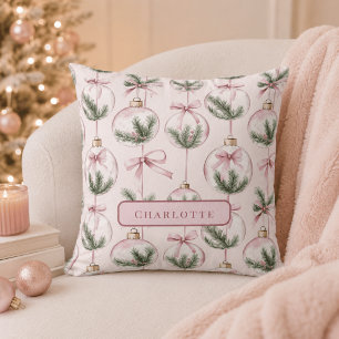 Almohada personalizada de adorno de Navidad rosa m