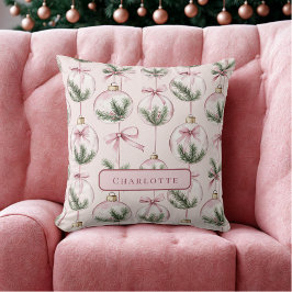 Almohada personalizada de adorno de Navidad rosa m