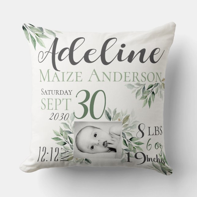 Almohada personalizada de anuncio de nacimiento de (Anverso)