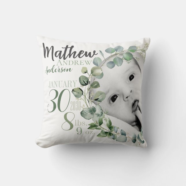 Almohada personalizada de anuncio de nacimiento de (Anverso)