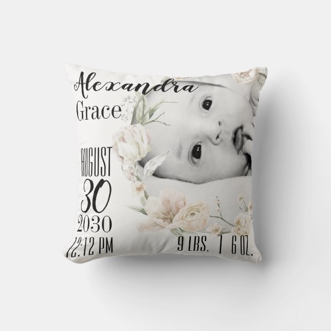 Almohada personalizada de anuncio de nacimiento fl (Anverso)