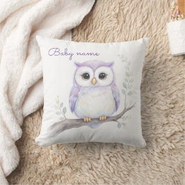 Almohada personalizada de búho bebé con acuarela