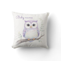 Almohada personalizada de búho bebé con acuarela