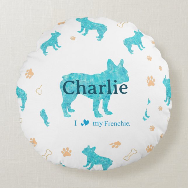 Almohada personalizada de bulldog francés azul pas (Anverso)
