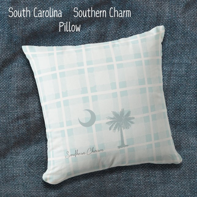Almohada personalizada de Carolina del Sur con lun (South Carolina Flag, Southern Charm Throw Pillow. A simple rustic design perfect for any family room)