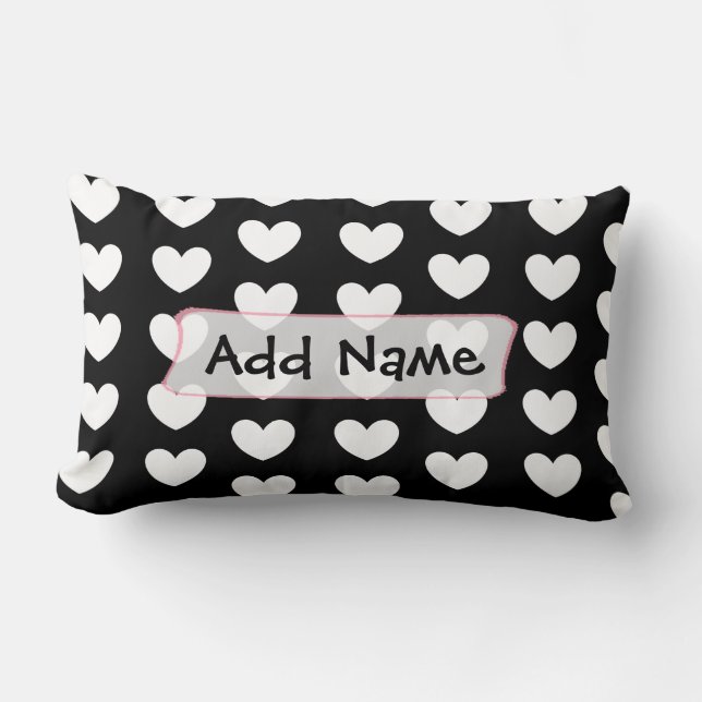 Almohada personalizada de corazones en blanco y ne (Anverso)