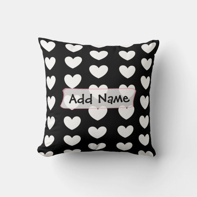 Almohada personalizada de corazones en blanco y ne (Anverso)