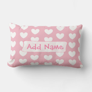 Almohada personalizada de corazones rosados y blan