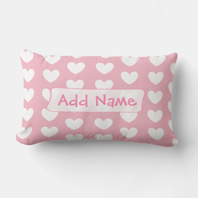 Almohada personalizada de corazones rosados y blan (Anverso)