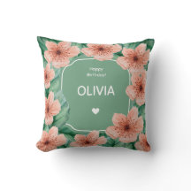 Almohada personalizada de cumpleaños con flores ro