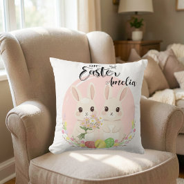 Almohada personalizada de dos conejos de Pascua