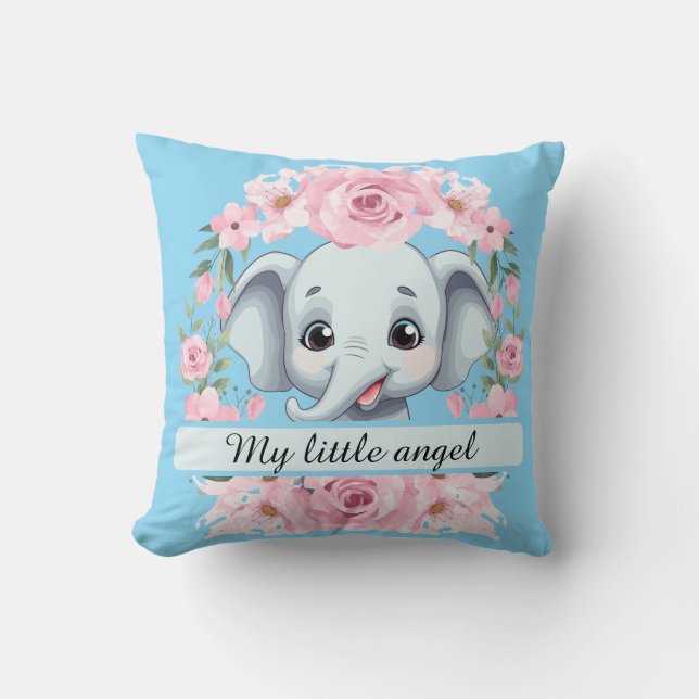 Almohada personalizada de elefante rosa (Anverso)