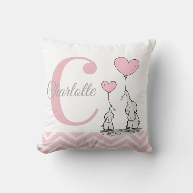 Almohada Personalizada de Elefante Rosa Pastel par (Anverso)