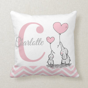 Almohada Personalizada de Elefante Rosa Pastel par