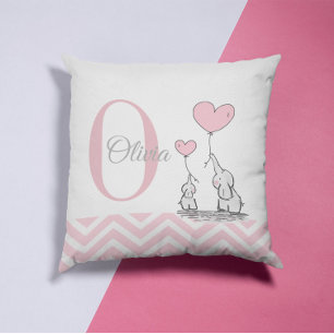 Almohada Personalizada de Elefante Rosa Pastel par