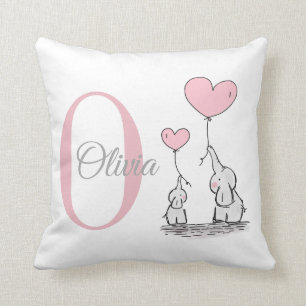 Almohada Personalizada de Elefante Rosa Pastel par
