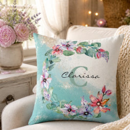 Almohada personalizada de flores acuarela