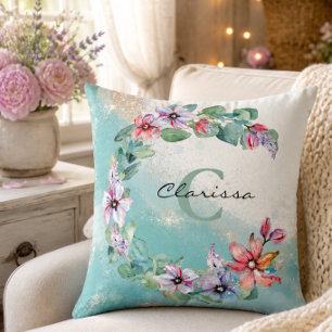 Almohada personalizada de flores acuarela