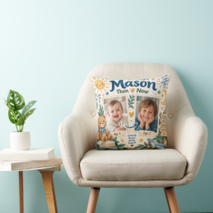 Almohada personalizada de fotos de niño entonces y