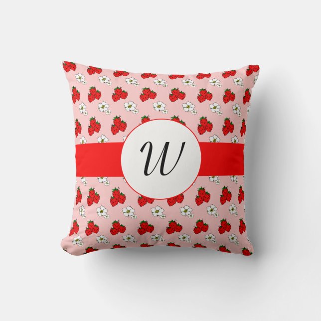 Almohada personalizada de fresas y flores rojas in (Anverso)