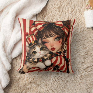 Almohada personalizada de gato de niña de circo