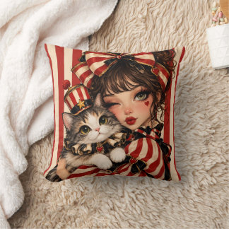 Almohada personalizada de gato de niña de circo