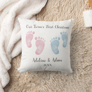 Almohada Personalizada de Huellas de Bebé Gemelo