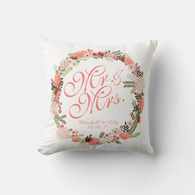 Almohada personalizada de la boda de la acuarela (Anverso)