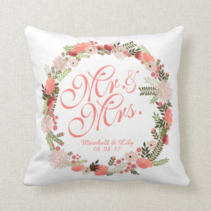 Almohada personalizada de la boda de la acuarela
