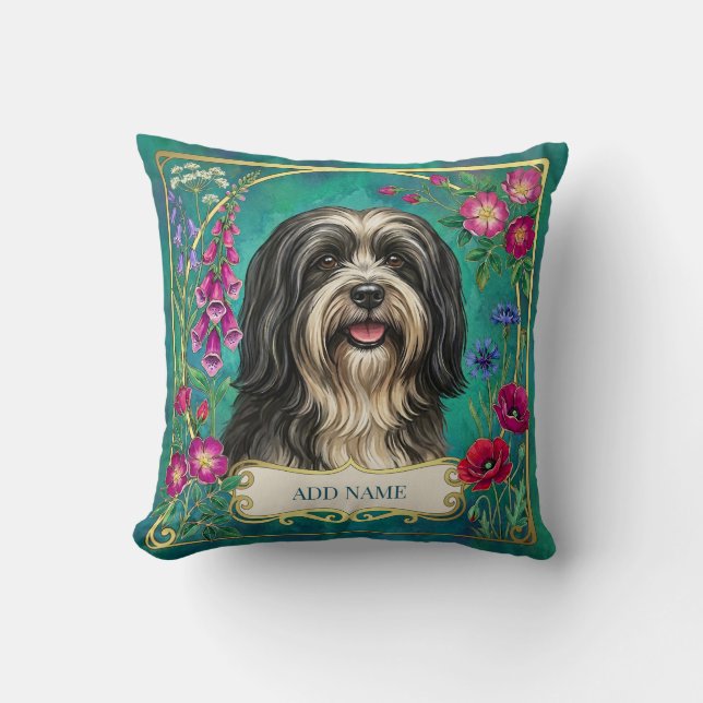 Almohada personalizada de Lhasa Apso en blanco y n (Anverso)