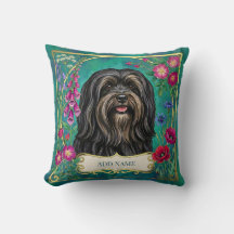 Almohada personalizada de Lhasa Apso negro y marró