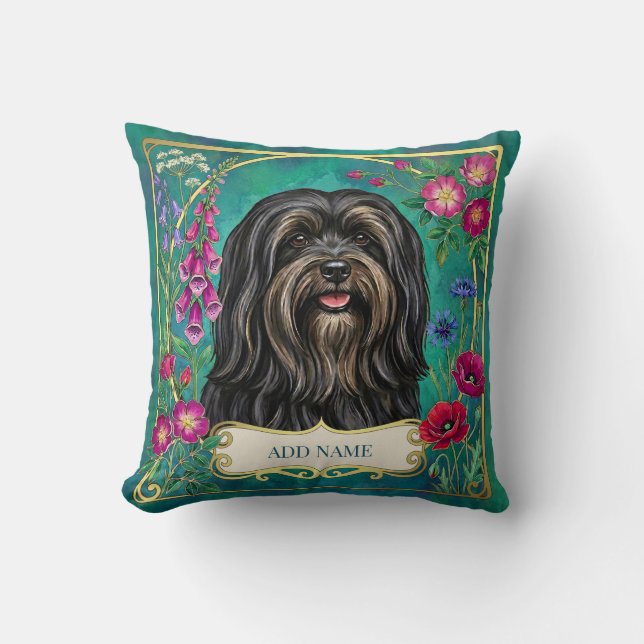 Almohada personalizada de Lhasa Apso negro y marró (Anverso)