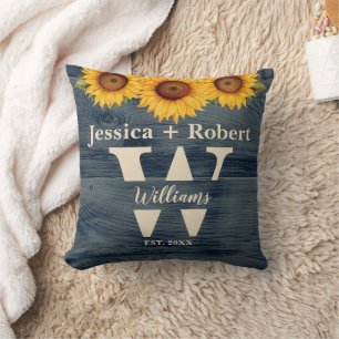 Almohada Personalizada de Madera Azul Girasol Rúst