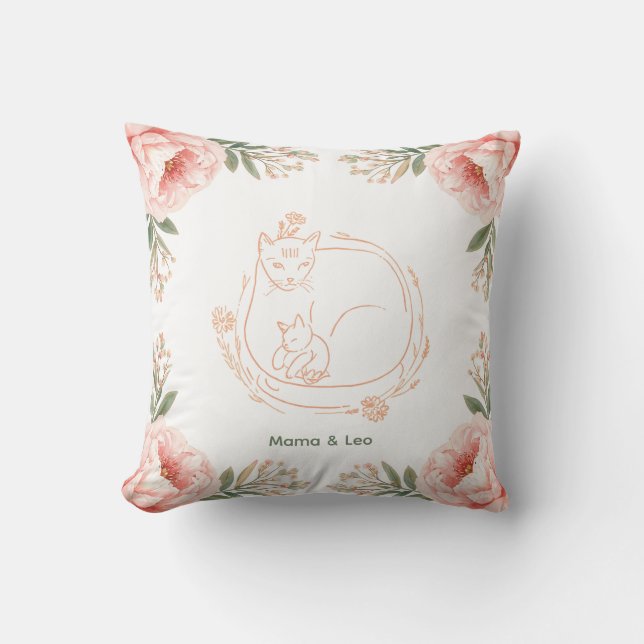 Almohada personalizada de Mama Gato y Gatito con e (Anverso)