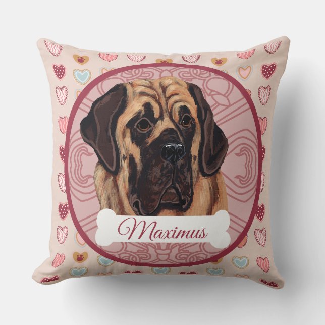 Almohada personalizada de Mastín para San Valentín (Anverso)