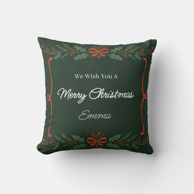 Almohada Personalizada de Navidad Feliz con Nombre (Anverso)
