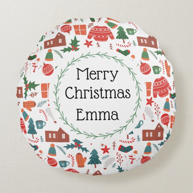 Almohada Personalizada de Navidad Feliz con Nombre (Anverso)
